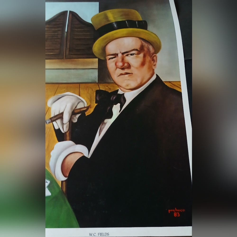 1983 Ferdie Pacheco Artist Vintage Art Print W.C. Fields Playing Poker From